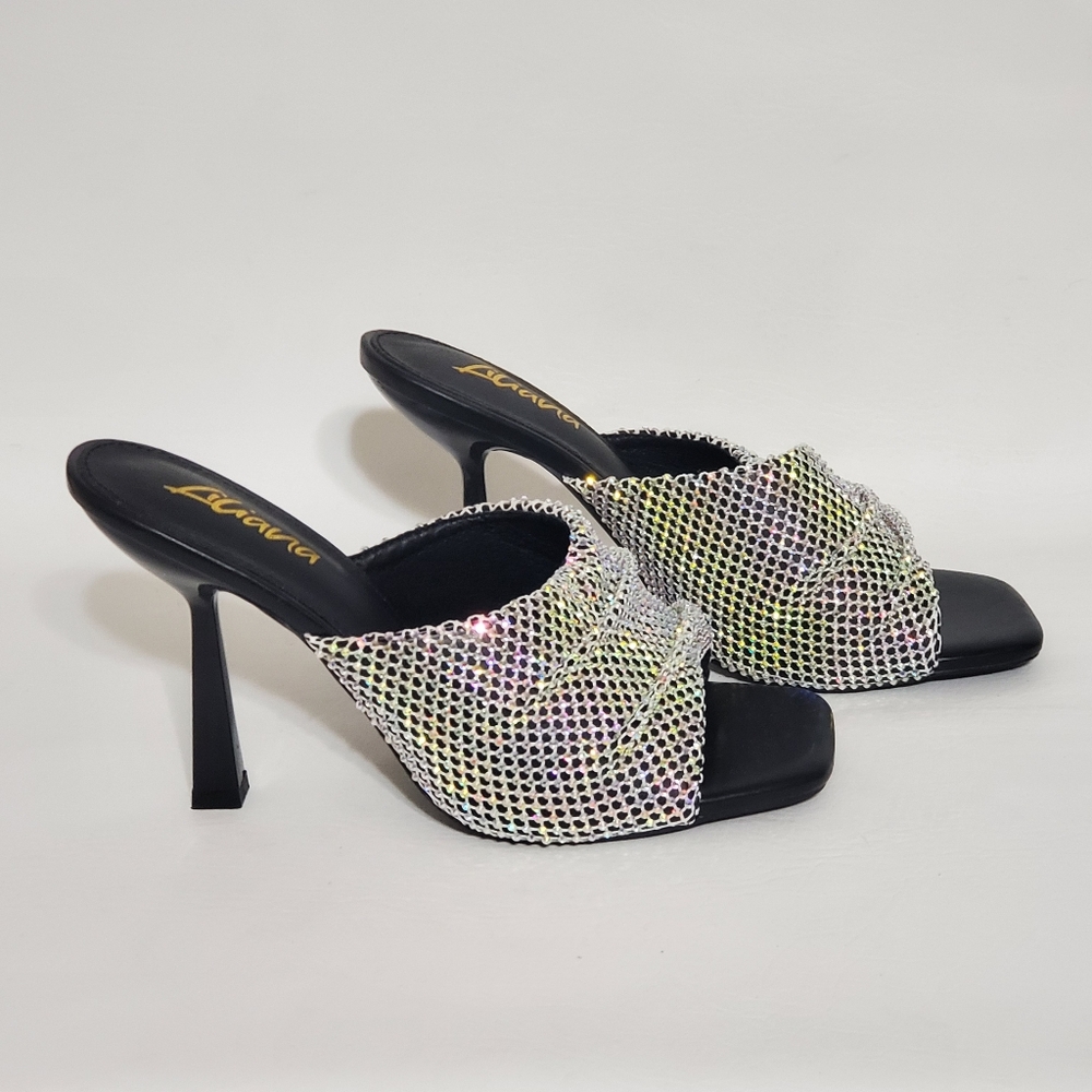 Liliana Black and Silver Fishnet Women's Heels - Picture 3 of 7
